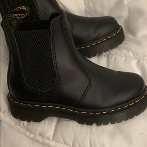 Dr. Martens Black Ankle Boots with Yellow Stitching